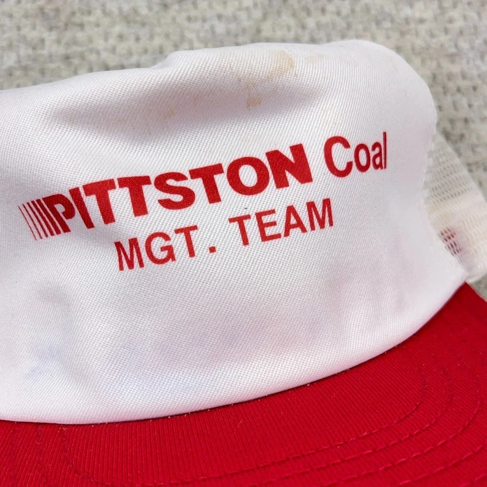 Vintage Pittston Coal Trucker Hat‎ Cap Made In USA Mine 80s 90s Red White Mesh